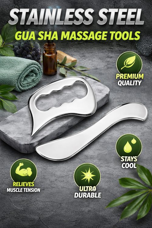 The Steel Gua Sha - Professional 2-Piece Stainless Steel Facial & Body Massage Set